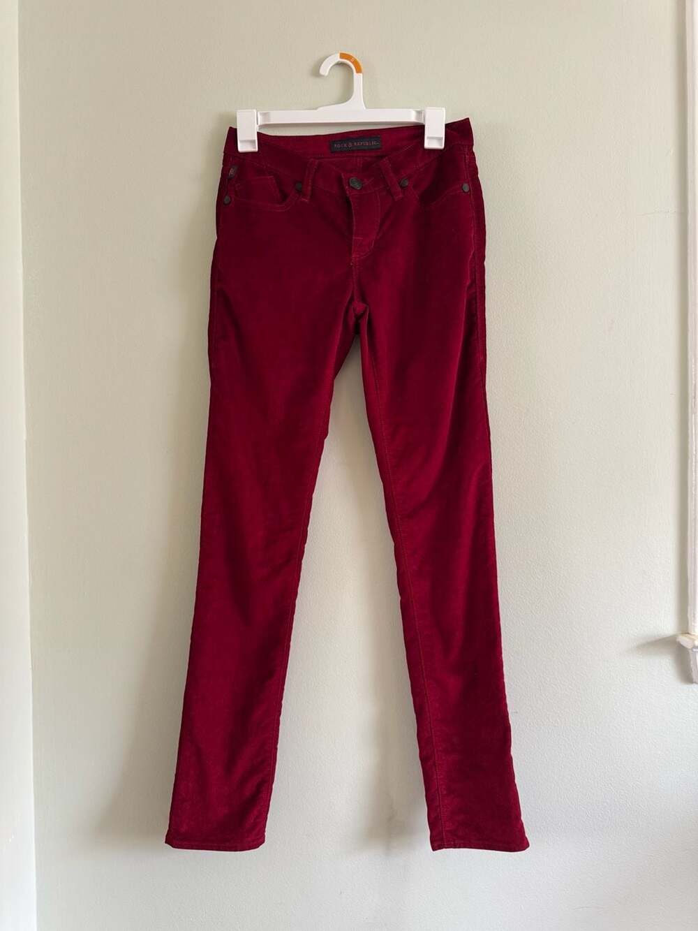 Rock & Republic Berlin Corduroy Skinny Pants Burgundy Red Size 2